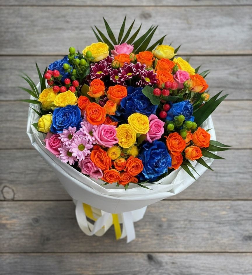 Букет цветов из: Розы и Хризантемы в Краснокаменске Красноярского края