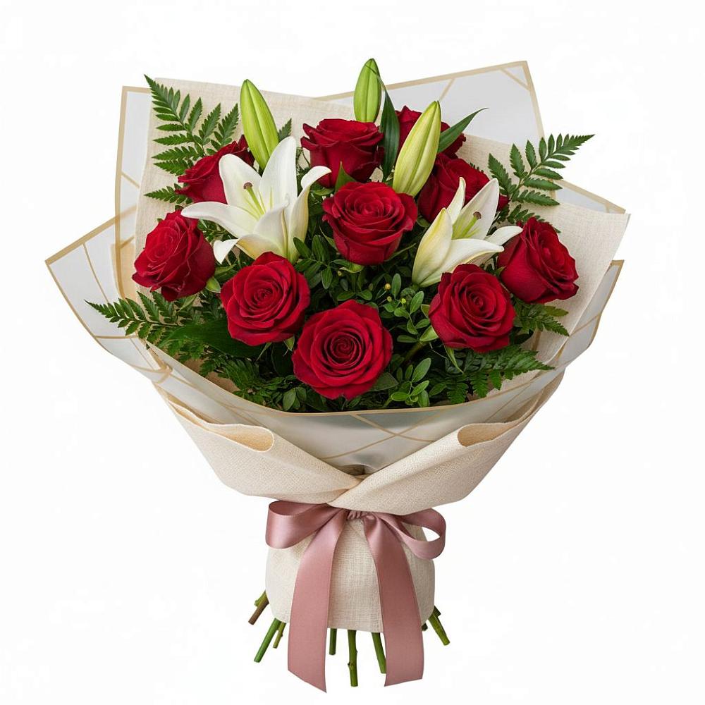 Букет цветов из: Лилии и Розы в Краснокаменске Красноярского края