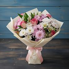 Букет цветов из:  Хризантемы, Альстромерии и Розы в Краснокаменске Красноярского края