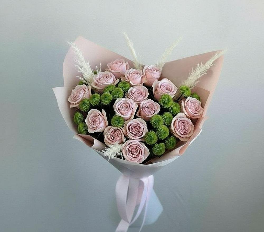 Букет цветов из: Розы и Хризантемы в Краснокаменске Красноярского края