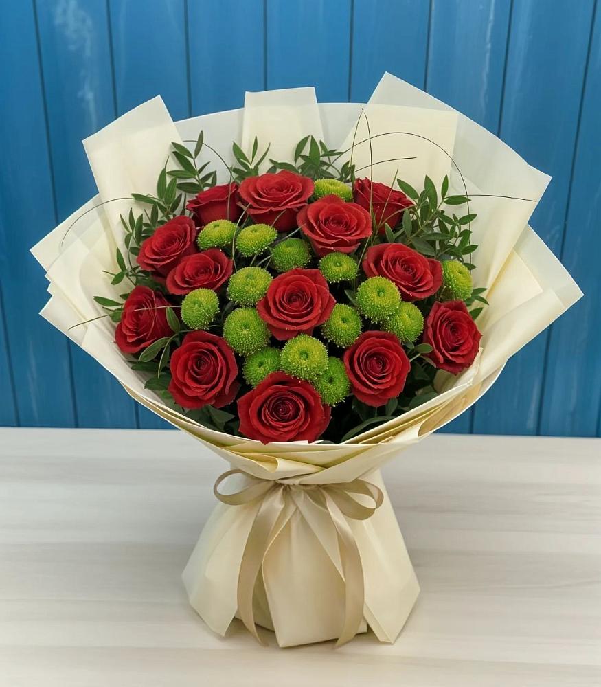 Букет цветов из: Розы и Хризантемы в Краснокаменске Красноярского края